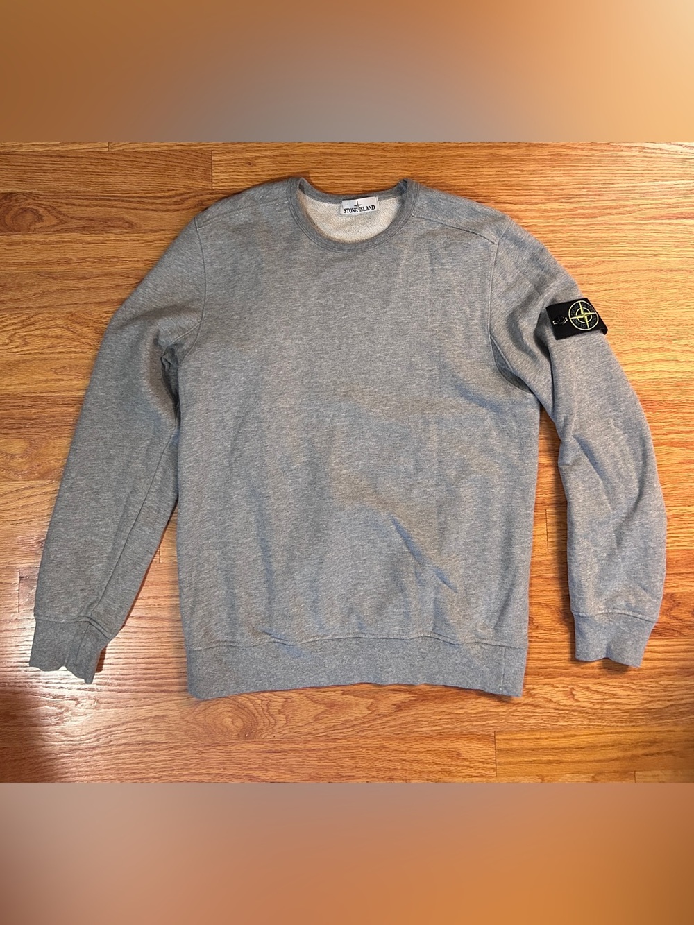 Stone Island Light Gray Crewneck Sweatshirt with Badge